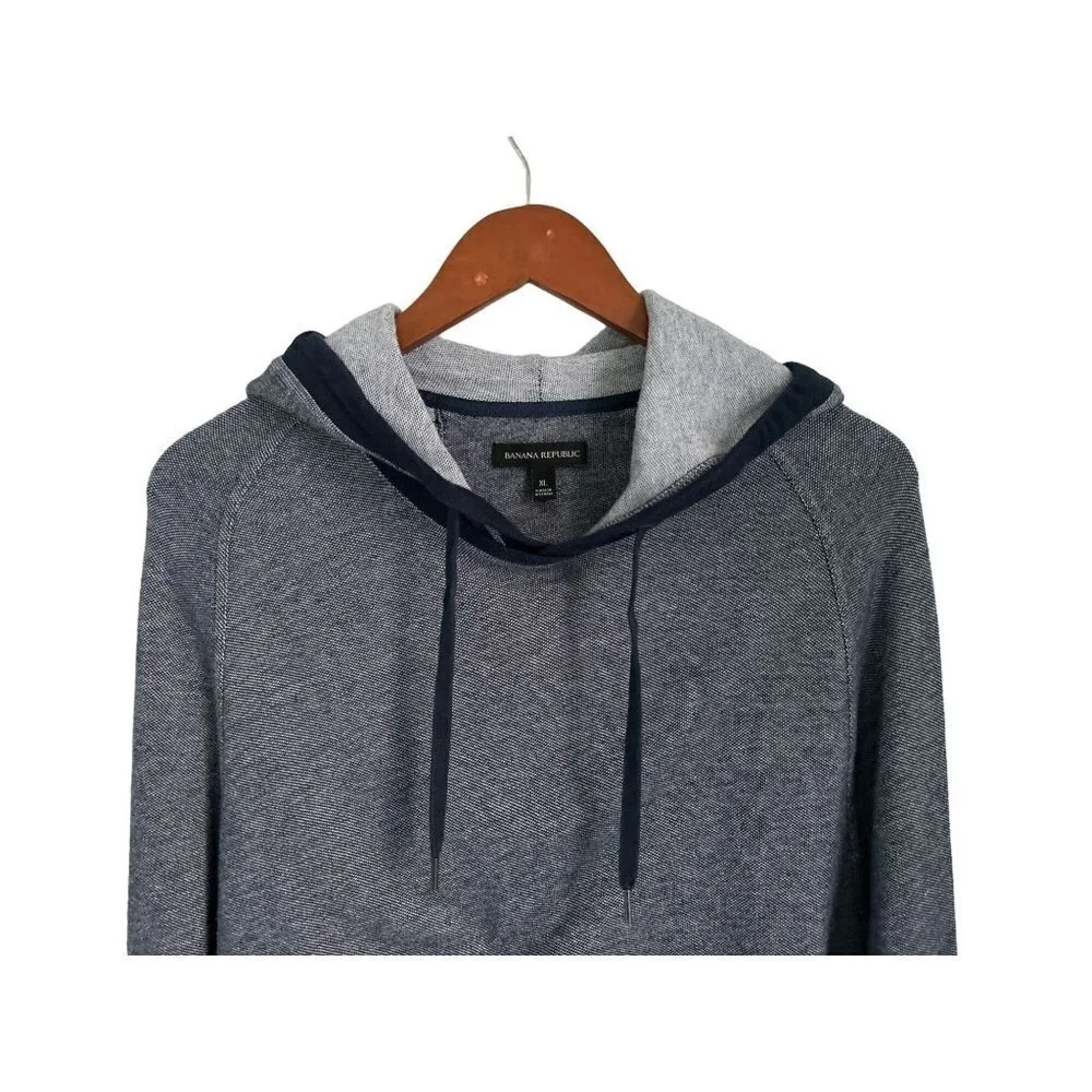 Banana Republic Knit Cotton Hood Sweatshirt Blue Drawstring Size XL